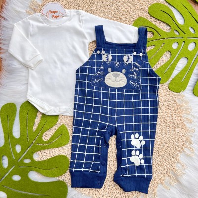 Conj. Body Manga Longa e Jardineira Tigrinho - Marinho